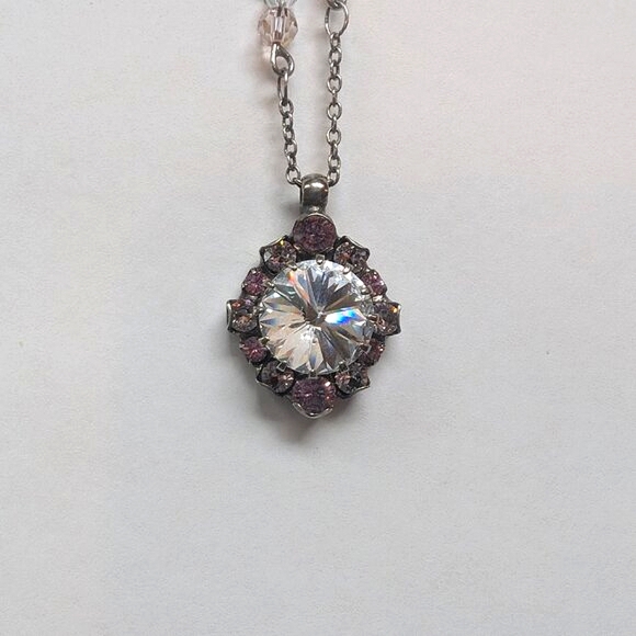 Sorrelli Vintage Brushed Antique Silver Pendant with Clear and Pink Crystals - Picture 6 of 8